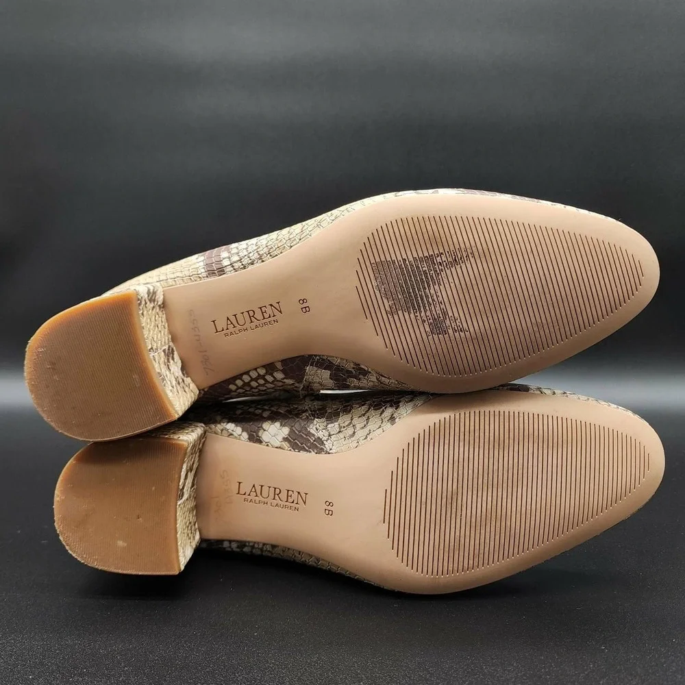Lauren Ralph Lauren Boots Women 8B Tan Snakeskin Print LRL Logo Ankle‎ Booties